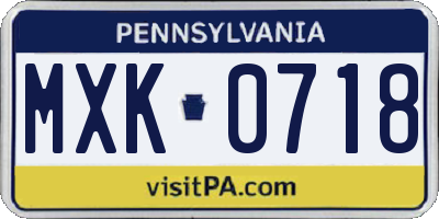 PA license plate MXK0718
