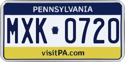 PA license plate MXK0720