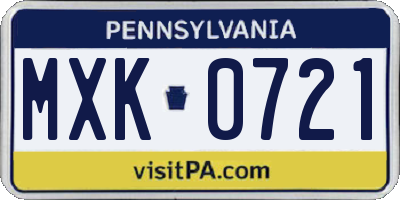 PA license plate MXK0721