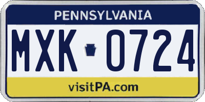 PA license plate MXK0724