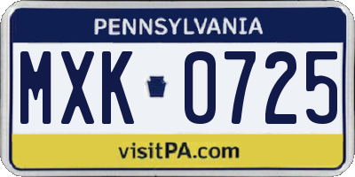 PA license plate MXK0725