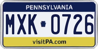 PA license plate MXK0726