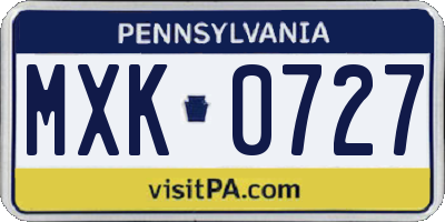 PA license plate MXK0727