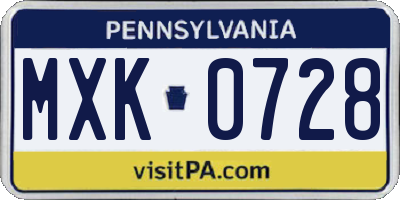 PA license plate MXK0728