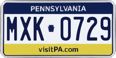 PA license plate MXK0729