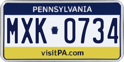 PA license plate MXK0734