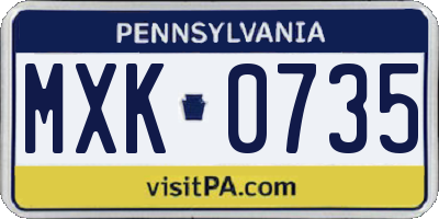 PA license plate MXK0735