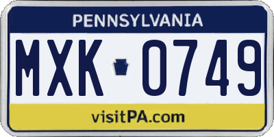 PA license plate MXK0749