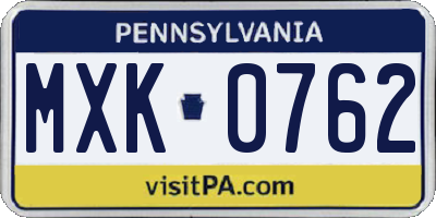 PA license plate MXK0762