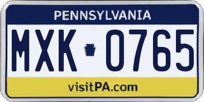 PA license plate MXK0765