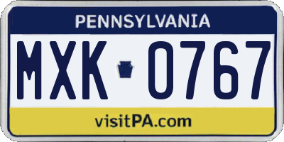 PA license plate MXK0767