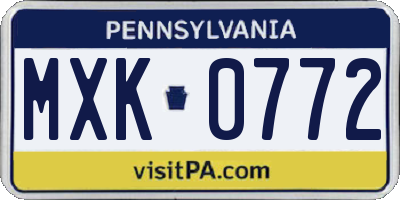 PA license plate MXK0772