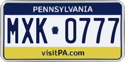 PA license plate MXK0777