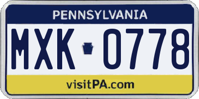 PA license plate MXK0778