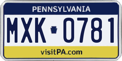 PA license plate MXK0781