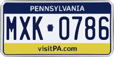 PA license plate MXK0786