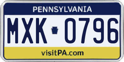 PA license plate MXK0796