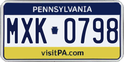 PA license plate MXK0798
