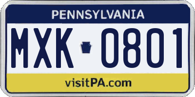 PA license plate MXK0801