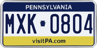 PA license plate MXK0804