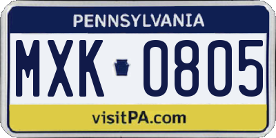 PA license plate MXK0805