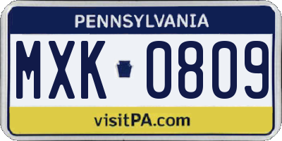 PA license plate MXK0809