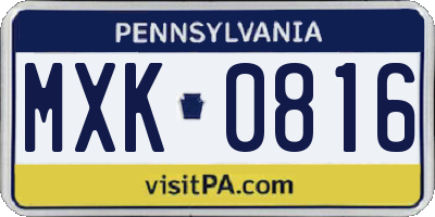 PA license plate MXK0816