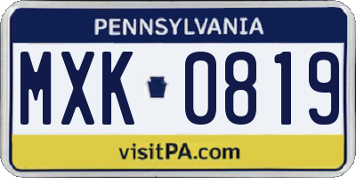 PA license plate MXK0819