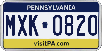 PA license plate MXK0820
