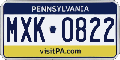 PA license plate MXK0822