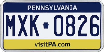 PA license plate MXK0826