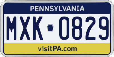 PA license plate MXK0829