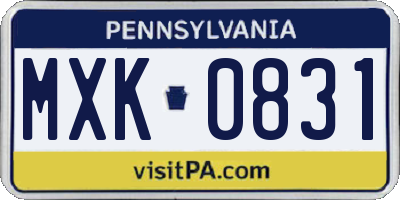PA license plate MXK0831