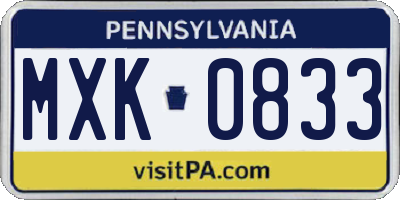 PA license plate MXK0833
