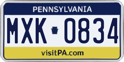 PA license plate MXK0834