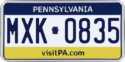 PA license plate MXK0835