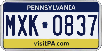 PA license plate MXK0837