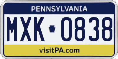 PA license plate MXK0838