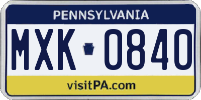 PA license plate MXK0840