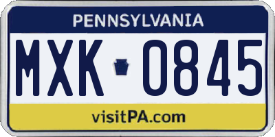 PA license plate MXK0845