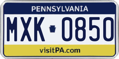 PA license plate MXK0850