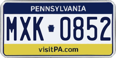 PA license plate MXK0852