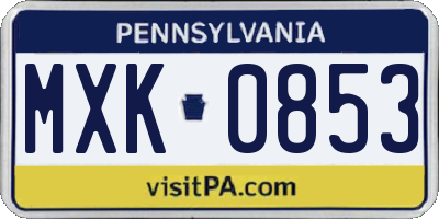 PA license plate MXK0853