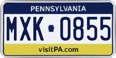 PA license plate MXK0855
