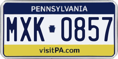 PA license plate MXK0857
