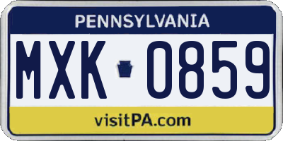 PA license plate MXK0859