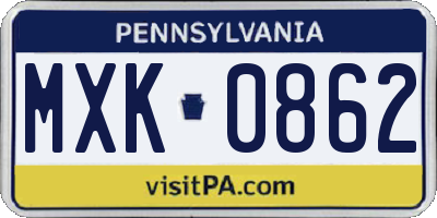 PA license plate MXK0862