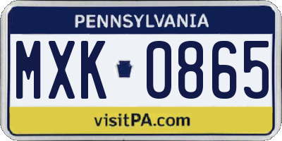 PA license plate MXK0865