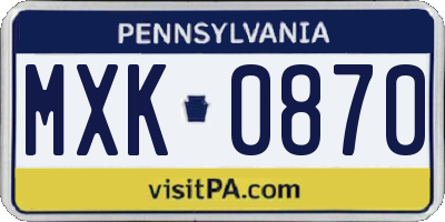 PA license plate MXK0870