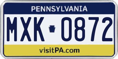 PA license plate MXK0872